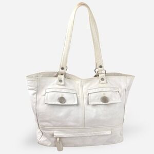 Vintage Alfredo Picchi Off‎ White Bone Ivory Leather Shoulder Bag Italy Y2K